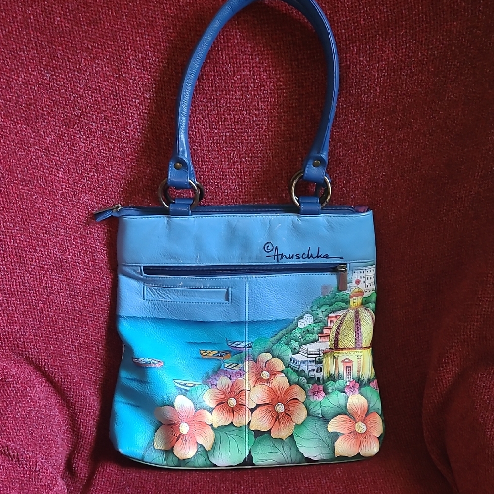 Anuschka Blue Floral Shoulder Bag
